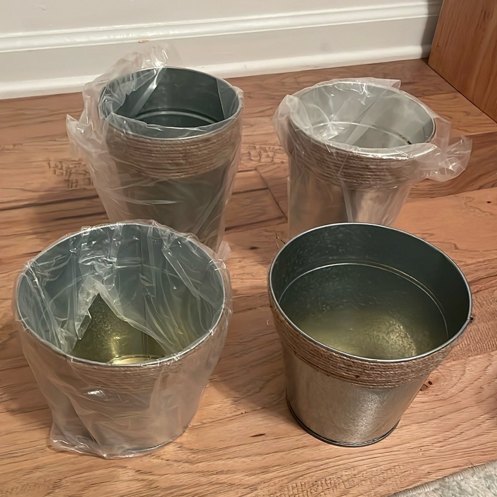 Set of Four Galvanized Metal Buckets